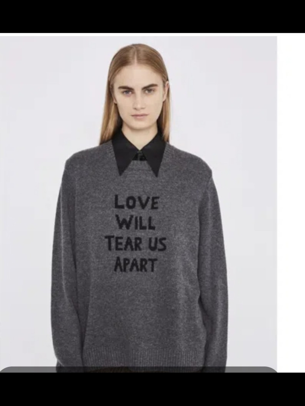 Gray Graphic Knit Sweater - Love Will Tear Us Apart